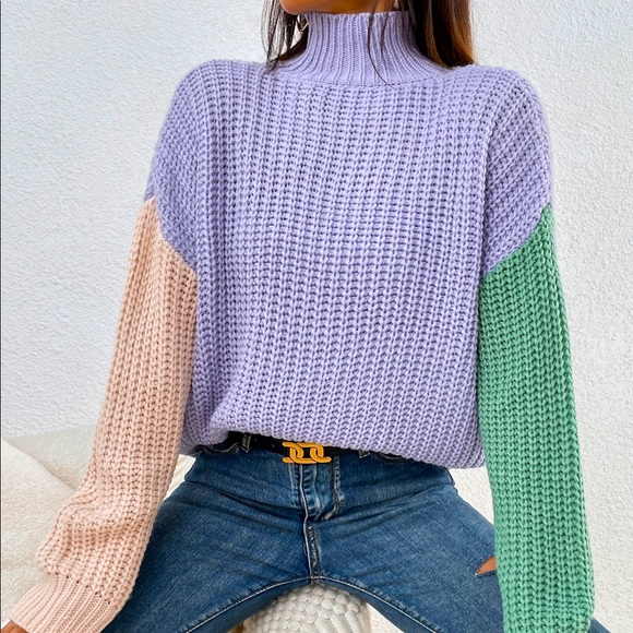 Sweaters - Color block turtleneck sweater